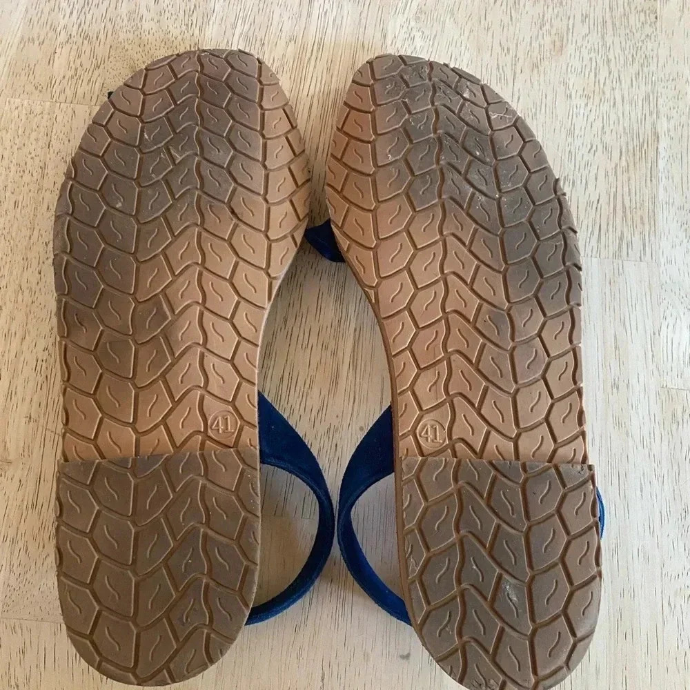 Solillas Frilled Flat Leather Sandal Indigo Blue Size 10 Made in Spain - Picture 7 of 8